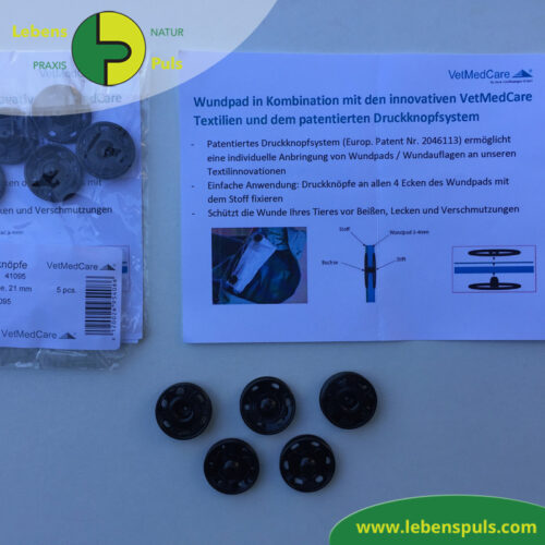 Druckknöpfe | Tube, Beinling, Schwanzschutz und Wundauflage | zuverlässiges Befestigen bei Bodys für Hund, Katze, Pferd und Co 8 VetMedCare Tierbedarf Druckknöpfe groß für Tube, Beinling, Schwanzschutz und Wundauflage zur Befestigen bei Bodys für Hund, Katze, Pferd und Co