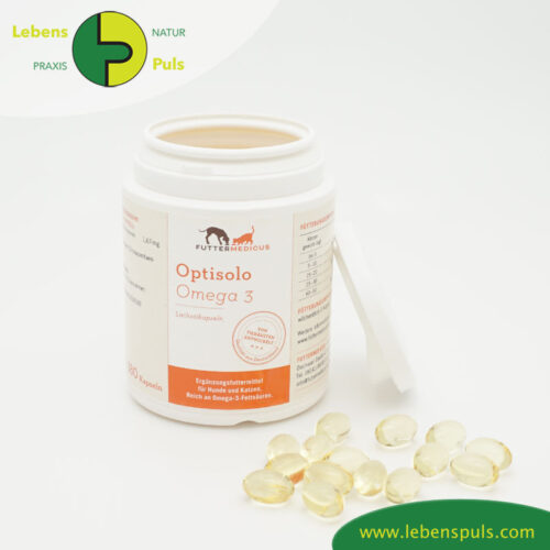 Optisolo Omega 3 | Fischöl Kapseln von Futtermedicus | Hund + Katze 8 Futtermittelergänzung Futtermedicus Optisolo Omega 3 Lachsöl Kapseln