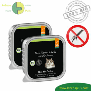 Defu Premium Katzenfutter Nassfutter getreidefrei BIO Hof Huhn mit feinen Happen in Gelee 16x100g