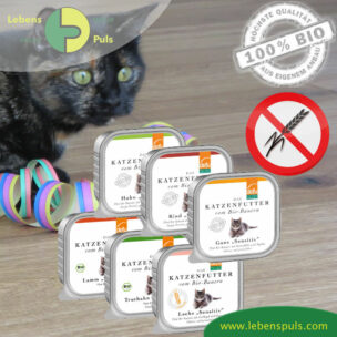 Premium Katzenfutter Nassfutter getreidefrei BIO von Defu Huhn, Truthahn, Gans, Rind, Lachs, Lamm 6x100g