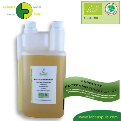 BIO Mariendistelöl | Öle für Pferde | kostbares Futtermittel als Nahrungsergänzung 1 Einzelfuttermittel Natürlich Pferd BIO Mariendistelöl