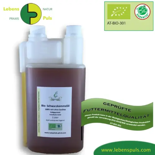 BIO Schwarzkümmelöl | Öle für Pferde | kostbares Futtermittel als Nahrungsergänzung 1 Einzelfuttermittel Natürlich Pferd BIO Schwarzkümmelöl